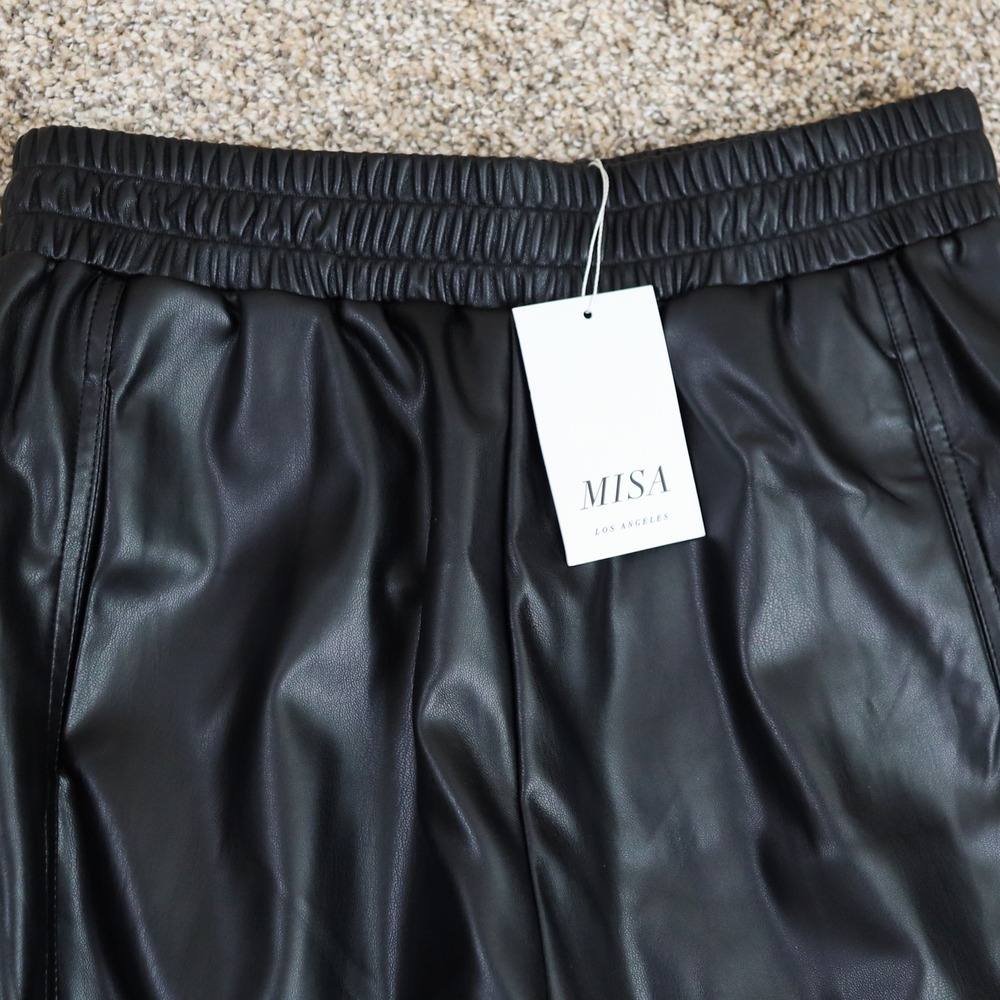MISA Los Angeles Kasta Pants Joggers Tube Top Set Women M Black Faux Leather NWT - Picture 10 of 15